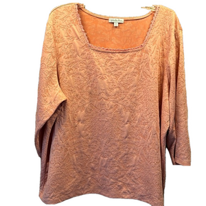 Ophelia Roe Top, 2X, Lt Orange w/lace look, PTP 26”, L26”, 95% Poly, 5% Spandex